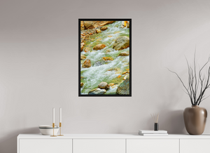 20 x 30″, Floater Basel 0.6", Black oak Frame Himalayan Stream — Ice-Melt in Motion