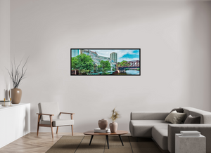 64.9 x 24″, Floater	Basel 0.6", Black oak Frame Chicago River Cottages, Harry Weese (1988–89)