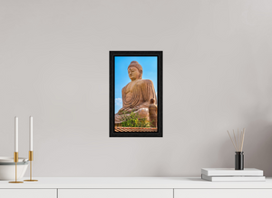 6.8 x 12″, Floater Frame Basel o.6", Black Oak Great Buddha Statue, Bodh Gaya — Morning Light (India)