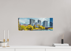 21.7 x 8″, Photo Print Under Acrylic Glass Harrison Street Bridge & Southbank, Chicago — Riverfront Panorama
