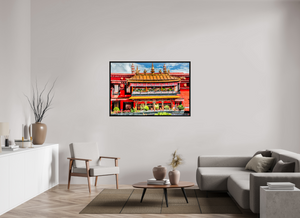 54 x 36″, Floater Frame, Basel 0.6", Black oak Jokhang Temple, Lhasa — Gilded Balcony & Prayer Banners (Tibet)