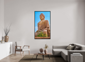 36 x 64″, Floater Frame Basel o.6", Black Oak Great Buddha Statue, Bodh Gaya — Morning Light (India)