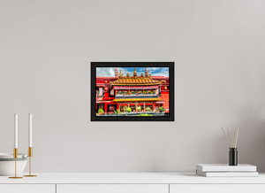 12 x 8″, Floater Frame, Basel 0.6", Black oak Jokhang Temple, Lhasa — Gilded Balcony & Prayer Banners (Tibet)