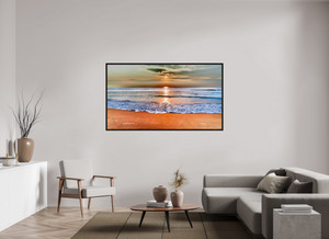 70 x 39.4″, Black Oak Floater Frame Sunrise at Marina Beach — Chennai, India