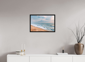 24 x 16″, Floater Frame Basel 0.6", Black oak Marina Beach Dawn — Chennai, India