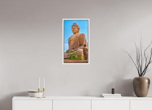 13.5 x 24″, Floater Basel 0.6 White Matt Great Buddha Statue, Bodh Gaya — Morning Light (India)