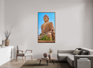 36 x 64″, Floater Basel 0.6 Wallnut Brown Great Buddha Statue, Bodh Gaya — Morning Light (India)