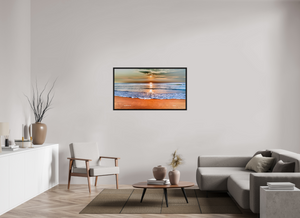 49 x 27.6″, Black Oak Floater Frame Sunrise at Marina Beach — Chennai, India