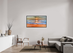 55 x 30.9″, Black Oak Floater Frame Sunrise at Marina Beach — Chennai, India