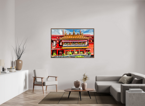 60 x 40″, Floater Basel 0.6 Wallnut Brown Jokhang Temple, Lhasa — Gilded Balcony & Prayer Banners (Tibet)