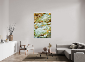 40 x 60″, Floater Basel 0.6 White Matt Frame Himalayan Stream — Ice-Melt in Motion
