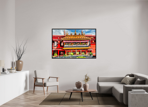 60 x 40″, Floater Frame, Basel 0.6", Black oak Jokhang Temple, Lhasa — Gilded Balcony & Prayer Banners (Tibet)