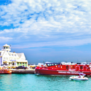Main image Chicago Fireboats at the Harbor Lock — Where River Meets Lake