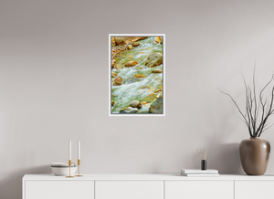 16 x 24″, Floater Basel 0.6 White Matt Frame Himalayan Stream — Ice-Melt in Motion