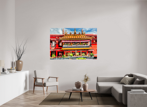 66 x 44″, Photo Print Under Acrylic Glass Jokhang Temple, Lhasa — Gilded Balcony & Prayer Banners (Tibet)