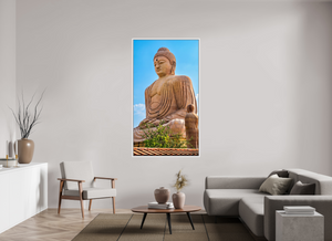 39.4 x 70″, Floater Basel 0.6 White Matt Great Buddha Statue, Bodh Gaya — Morning Light (India)