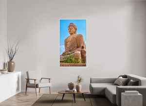 36 x 64″, Floater Basel 0.6 White Matt Great Buddha Statue, Bodh Gaya — Morning Light (India)