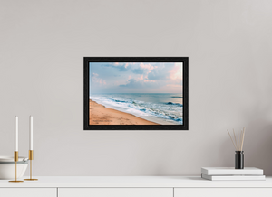 15 x 10″, Floater Frame Basel 0.6", Black oak Marina Beach Dawn — Chennai, India