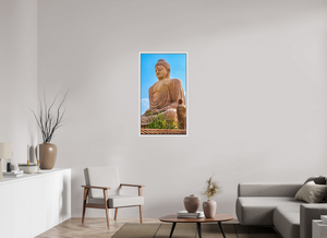 22.5 x 40″, Floater Basel 0.6 White Matt Great Buddha Statue, Bodh Gaya — Morning Light (India)