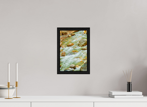 8 x 12″, Floater Basel 0.6", Black oak Frame Himalayan Stream — Ice-Melt in Motion