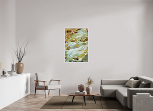 30 x 45″, Floater Basel 0.6 White Matt Frame Himalayan Stream — Ice-Melt in Motion