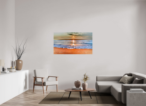 55 x 30.9″, Photo Print Under Acrylic Glass Sunrise at Marina Beach — Chennai, India