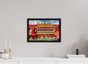 15 x 10″, Floater Frame, Basel 0.6", Black oak Jokhang Temple, Lhasa — Gilded Balcony & Prayer Banners (Tibet)