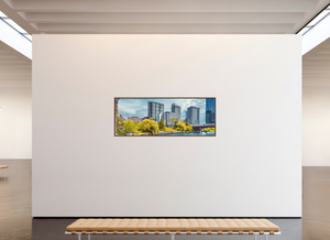 75.8 x 28″, Floater Basel 0.6 Wallnut Brown Harrison Street Bridge & Southbank, Chicago — Riverfront Panorama
