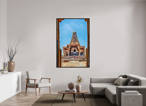 44 x 66″, Floater Frame Basel 0.6" Black Oak Brihadeeswarar Temple Vimana, Thanjavur — Framed View (UNESCO)
