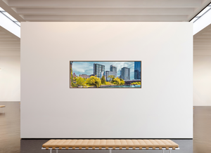 83.9 x 31″, Floater Basel 0.6 Wallnut Brown Harrison Street Bridge & Southbank, Chicago — Riverfront Panorama