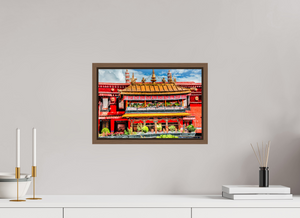 15 x 10″, Floater Basel 0.6 Wallnut Brown Jokhang Temple, Lhasa — Gilded Balcony & Prayer Banners (Tibet)