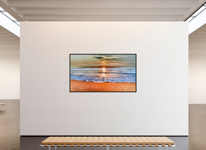80 x 45″, Black Oak Floater Frame Sunrise at Marina Beach — Chennai, India