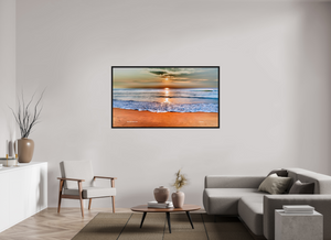 64 x 36″, Black Oak Floater Frame Sunrise at Marina Beach — Chennai, India