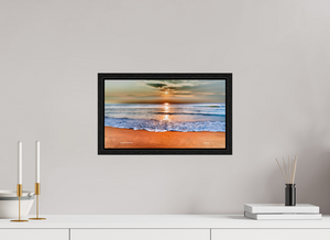 16 x 9″, Black Oak Floater Frame Sunrise at Marina Beach — Chennai, India