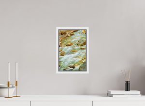 8 x 12″, Floater Basel 0.6 White Matt Frame Himalayan Stream — Ice-Melt in Motion
