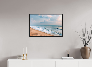 30 x 20″, Floater Frame Basel 0.6", Black oak Marina Beach Dawn — Chennai, India